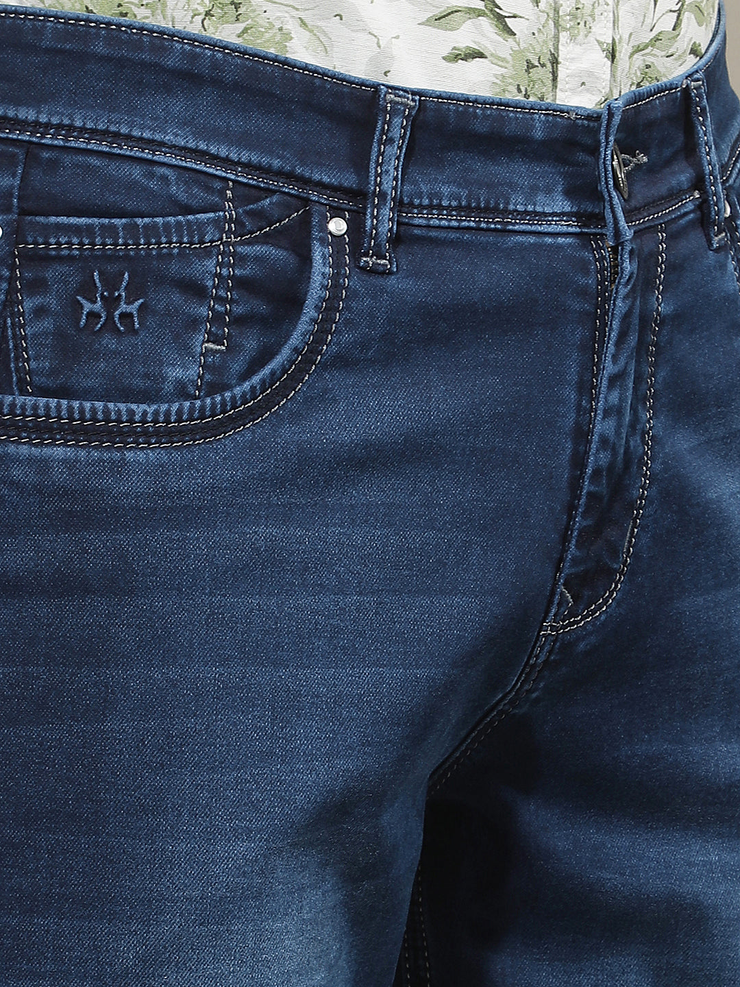 Navy Blue Cotton Straight Jeans
