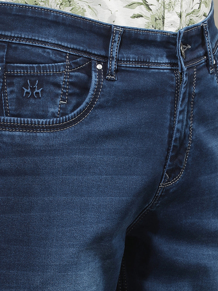 Navy Blue Cotton Straight Jeans