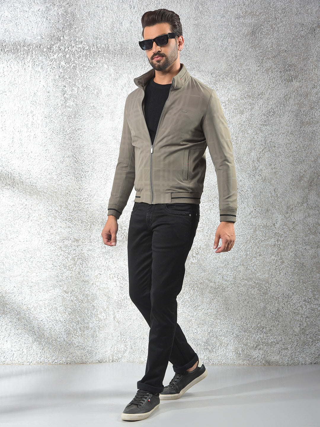 Beige Checked Puffer Jacket