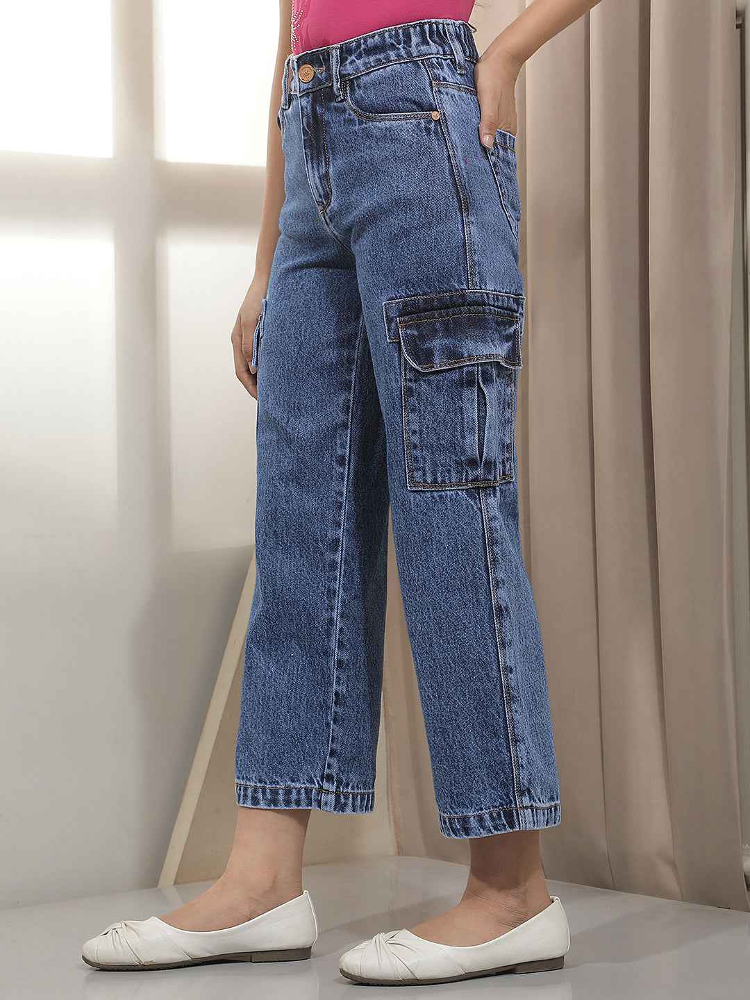 Blue 100% Cotton Cargo Jeans