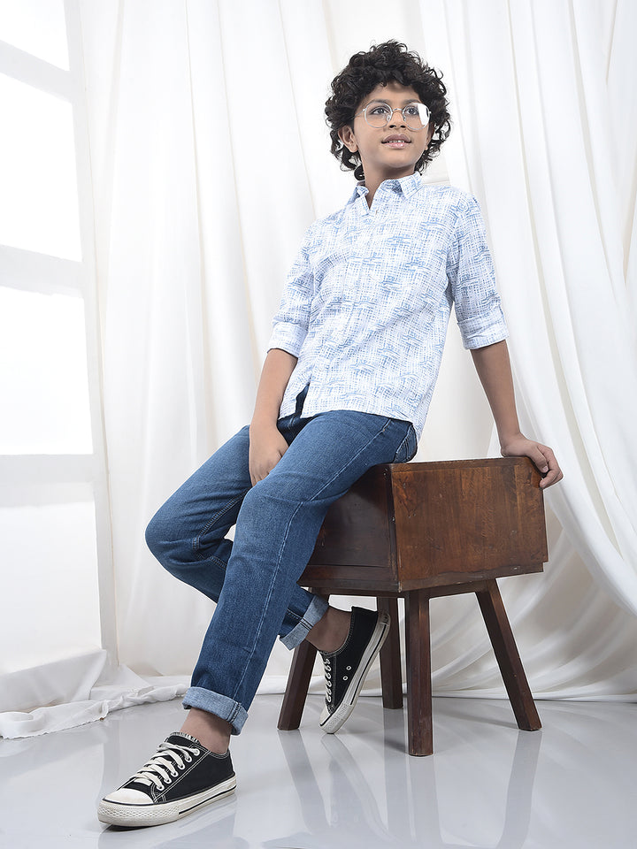Blue Printed 100% Cotton Shirt