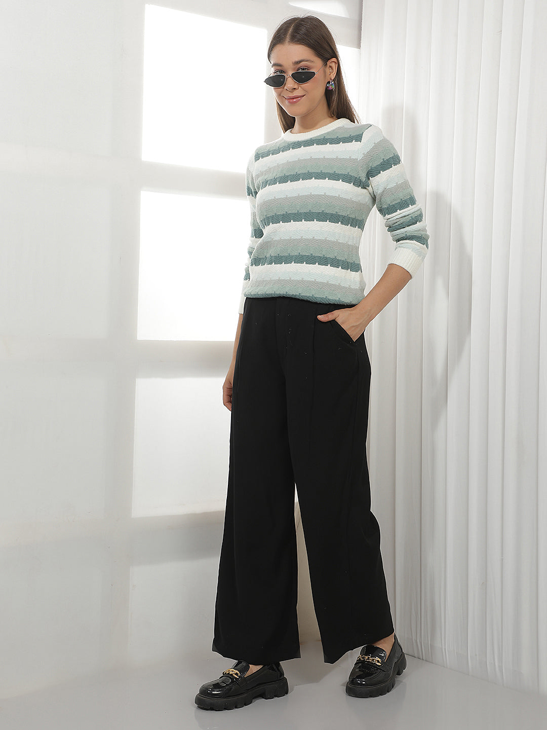 Green Horizontal Stripes Sweater