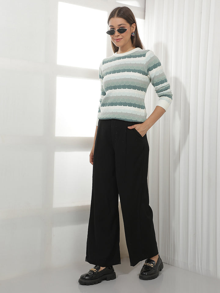 Green Horizontal Stripes Sweater