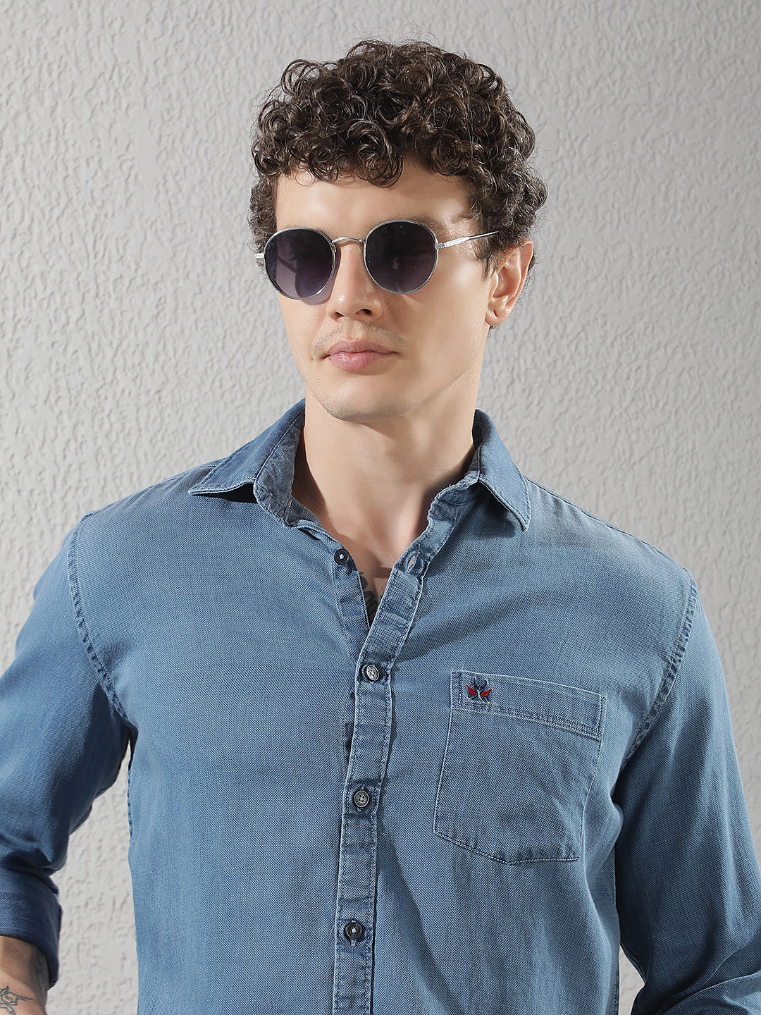 Blue 100% Cotton Denim Shirt