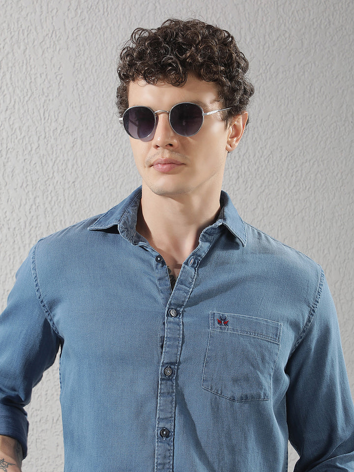 Blue 100% Cotton Denim Shirt