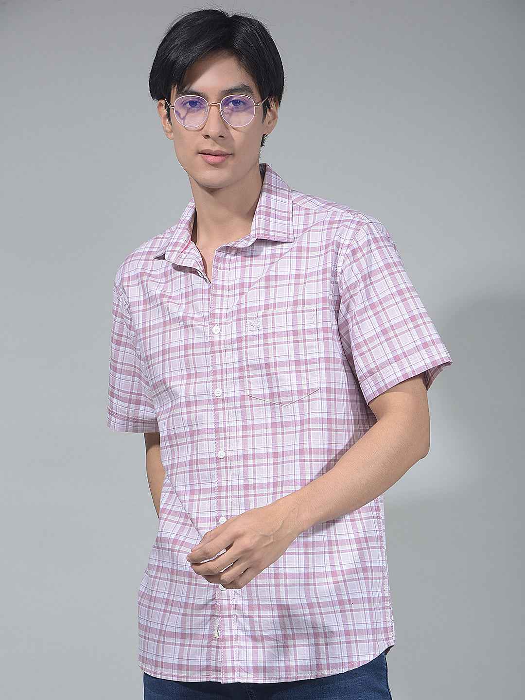 Purple Checked 100% Cotton Shirt