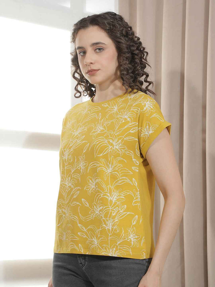 Yellow Floral Printed T-Shirt