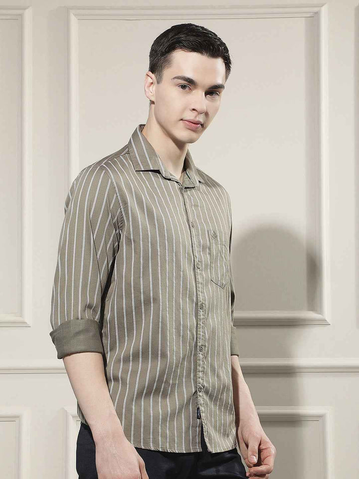 Olive Vertical Stripes Shirt