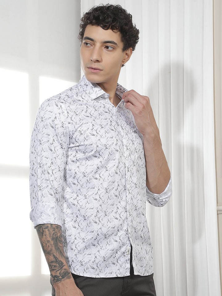 White Abstract Print 100% Cotton Shirt