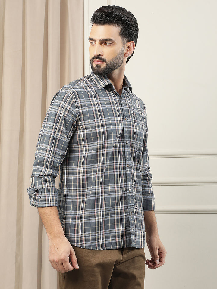 Grey Checked 100% Cotton Shirt