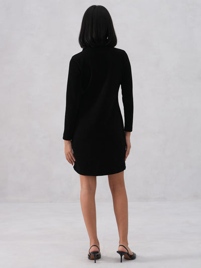 Black Textured Mini Shirt Dress