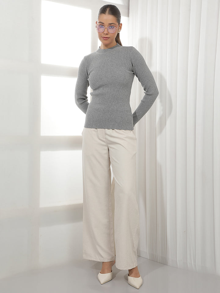 Relaxed Frost Grey Jacquard Sweater