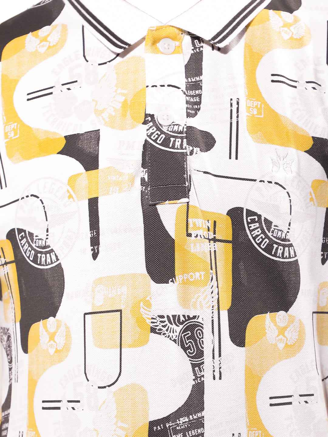 Mustard Graphic Print Polo Neck T-Shirt
