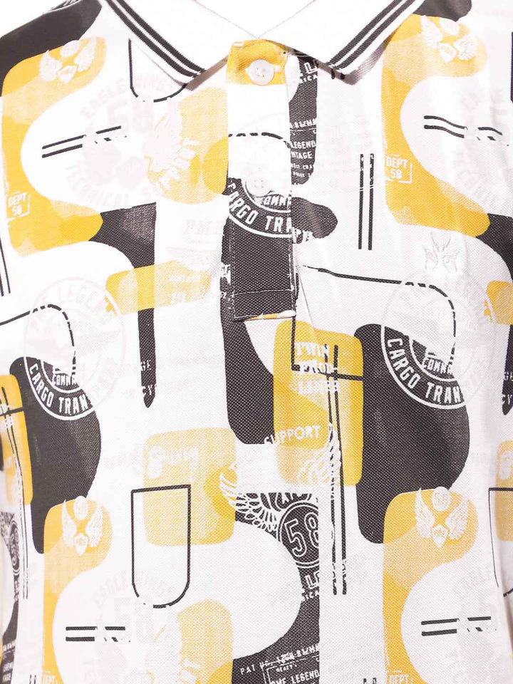 Mustard Graphic Print Polo Neck T-Shirt