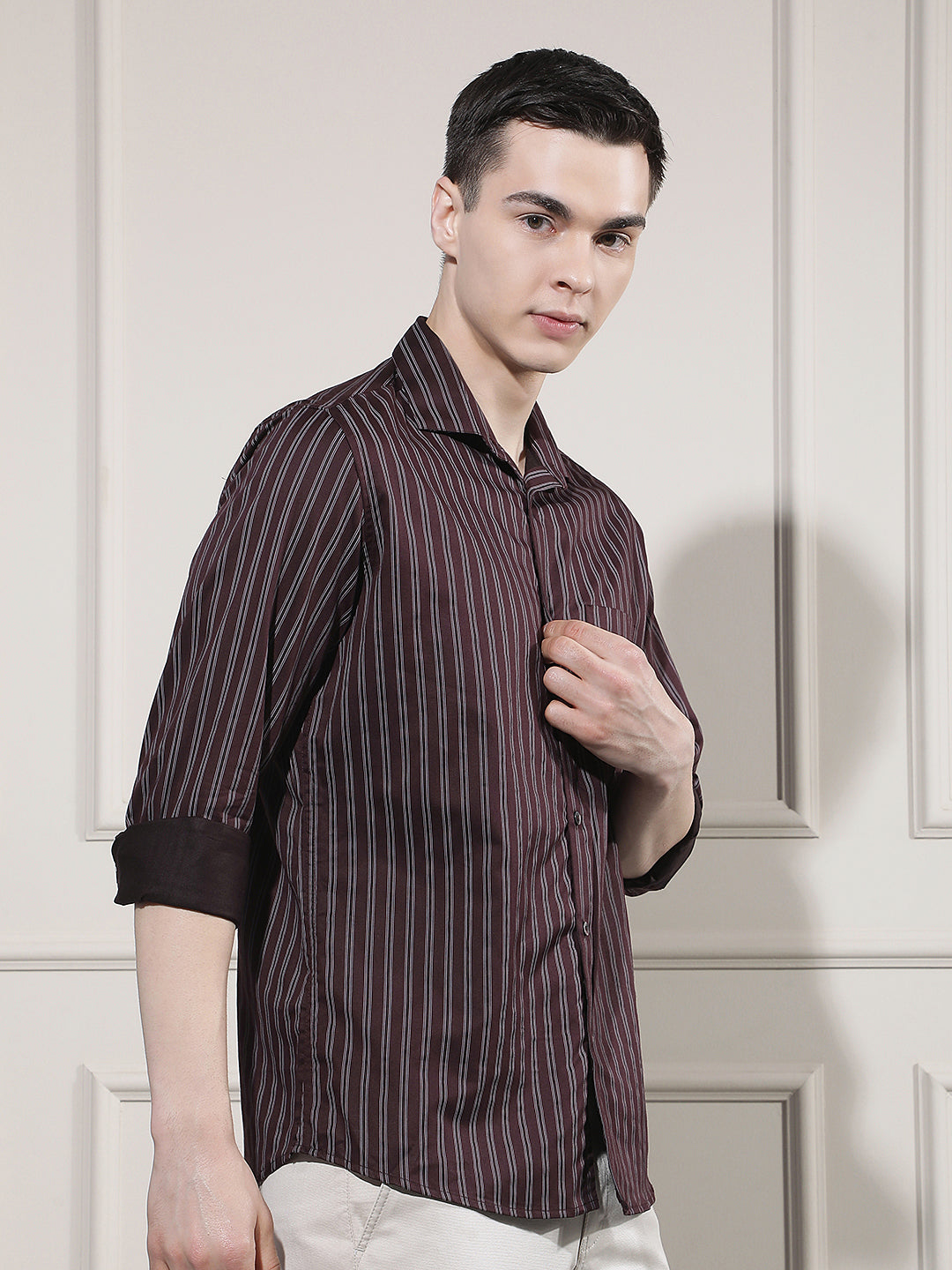 Maroon Vertical Stripes Shirt