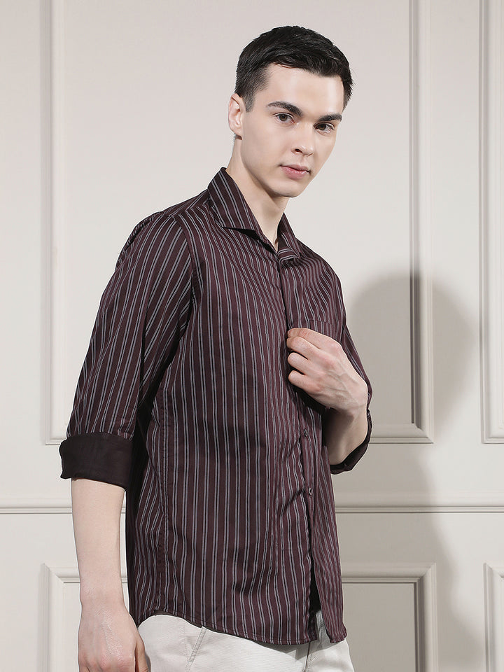 Maroon Vertical Stripes Shirt