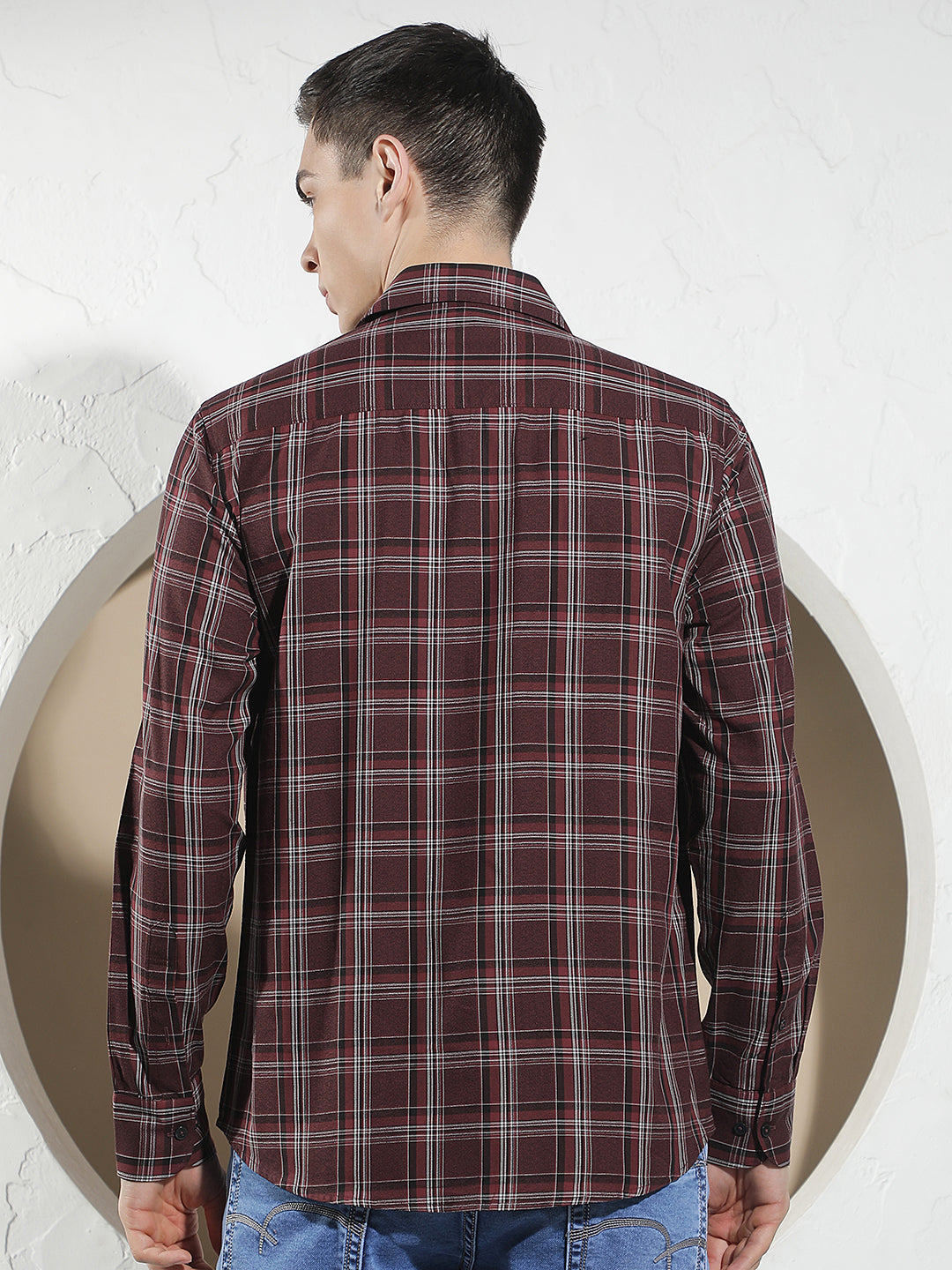 Maroon Checked 100% Cotton Shirt