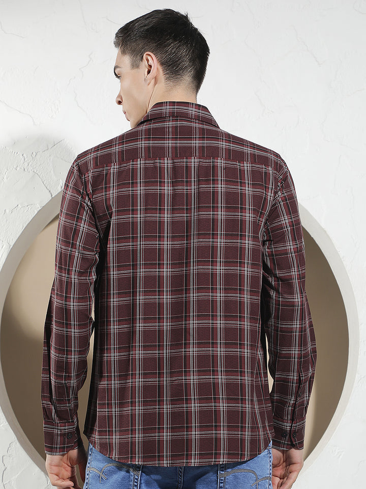 Maroon Checked 100% Cotton Shirt