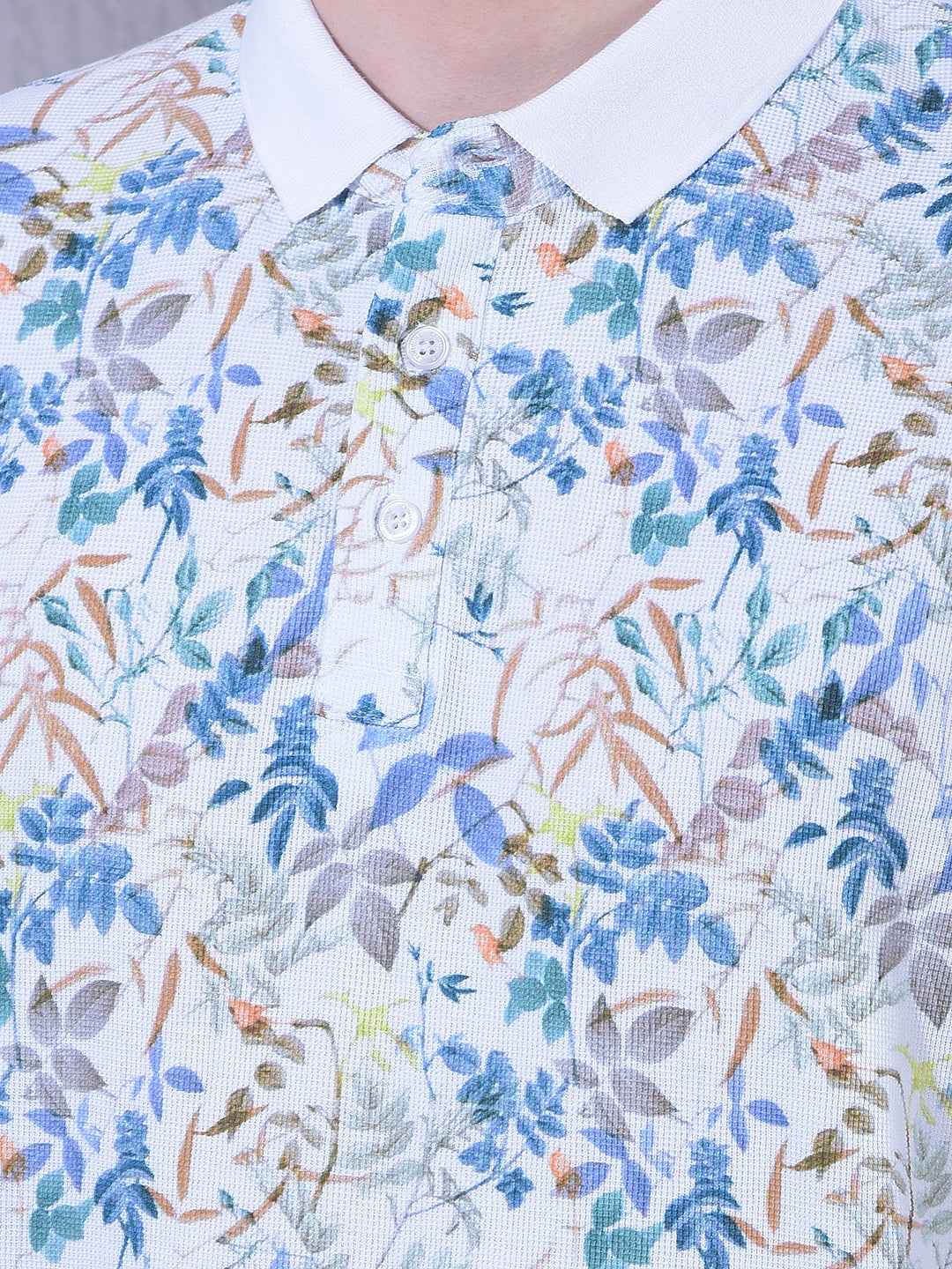 White Floral Print 100% Cotton T-Shirt