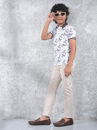 Brown Printed Polo Neck T-Shirt