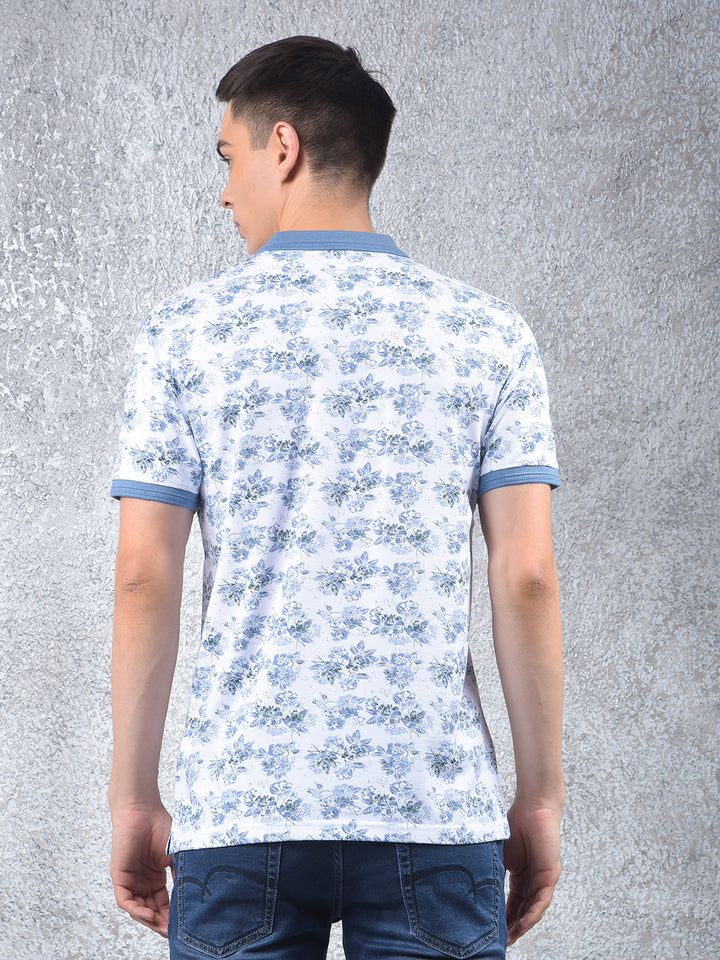 Green Floral Print Polo-Neck T-Shirt