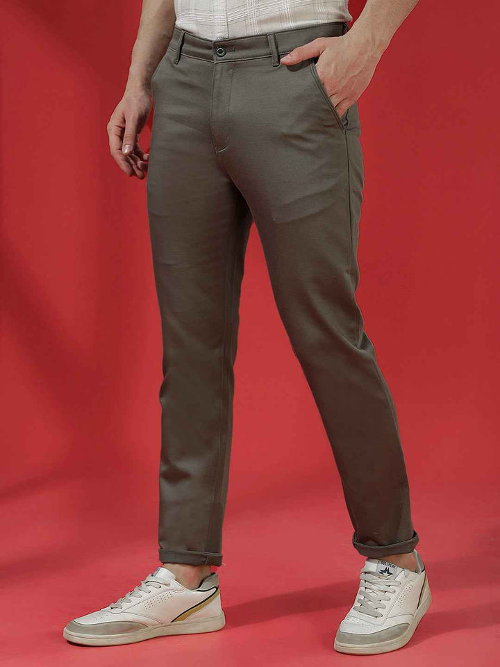 Olive Green Stretch Smart Trousers