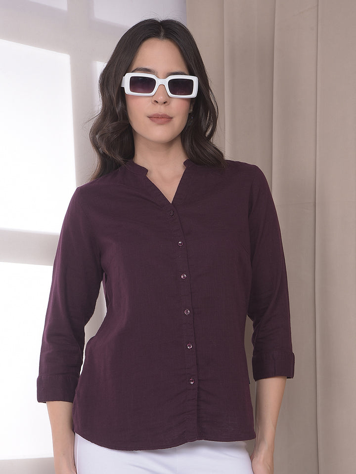 Wine V-Neck 100% Cotton Shirt