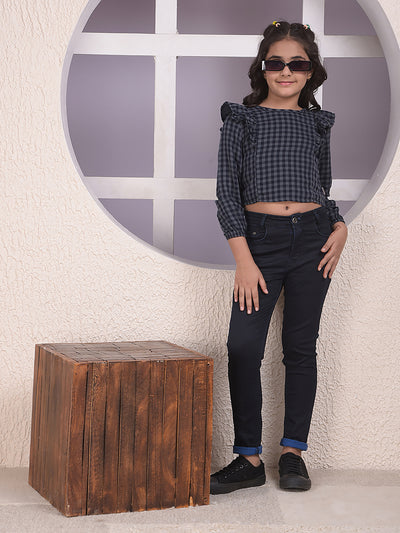 Grey Checked 100% Cotton Cropped Top