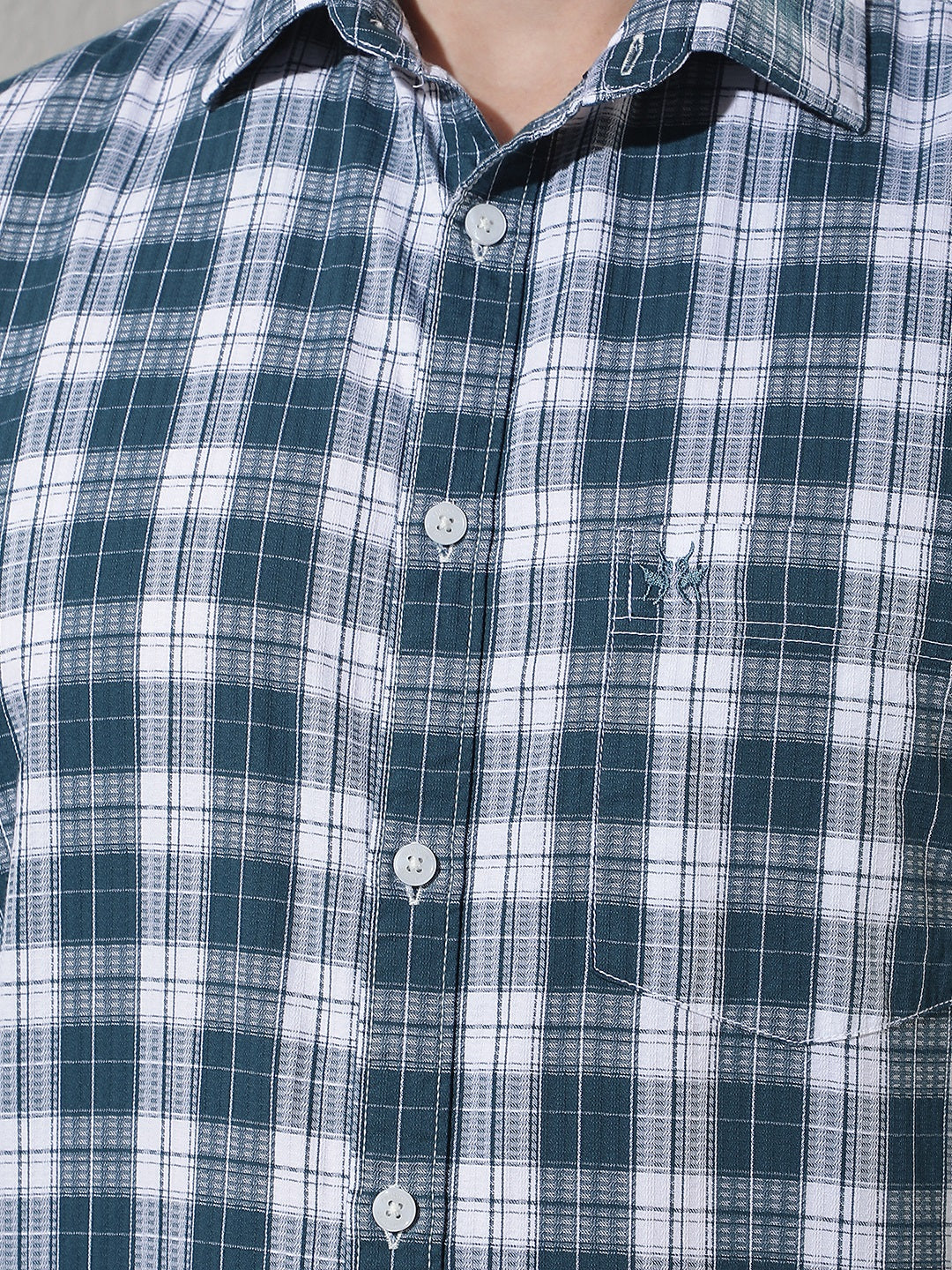 Teal Green 100% Cotton Checked Shirt