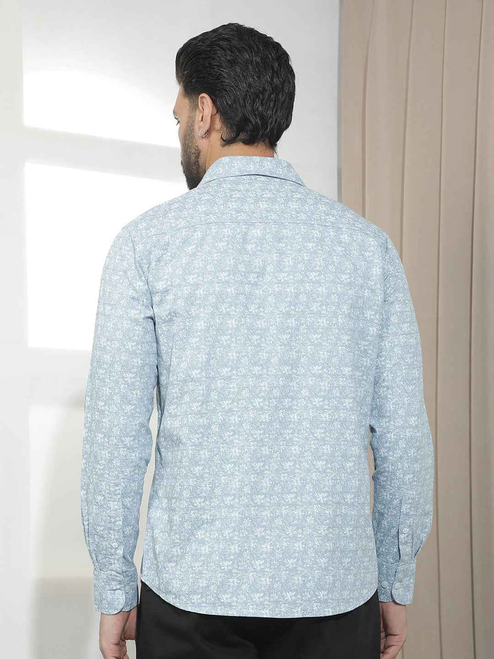 Sky Blue Floral Print Shirt
