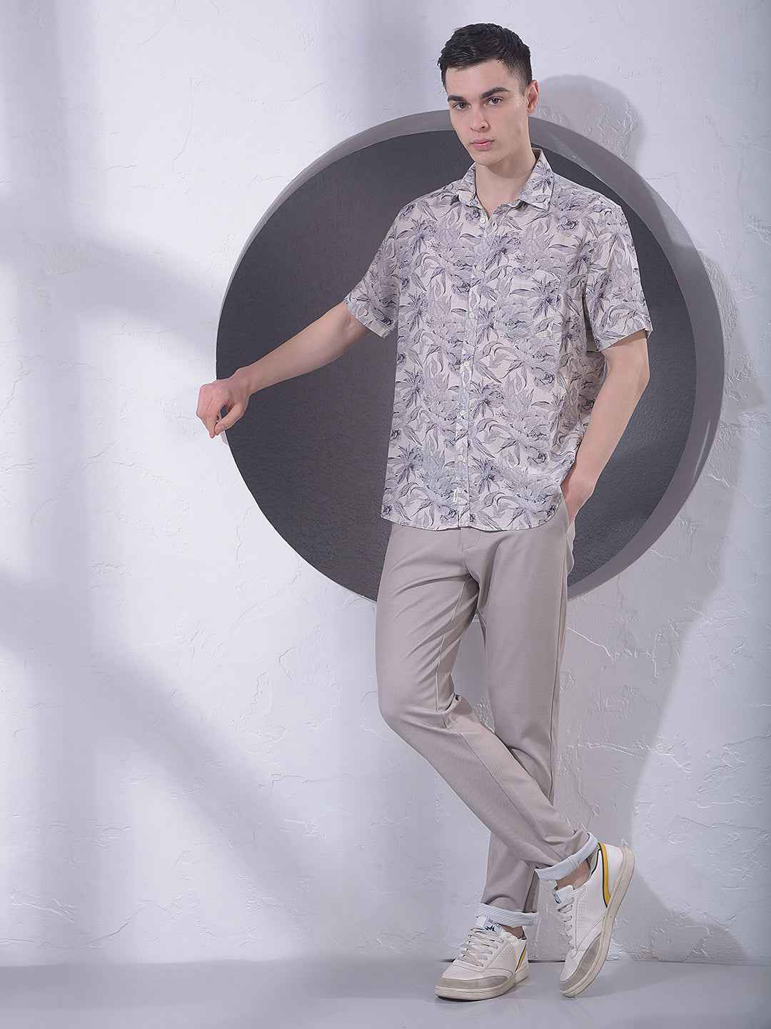 Purple Floral Print Linen Shirt