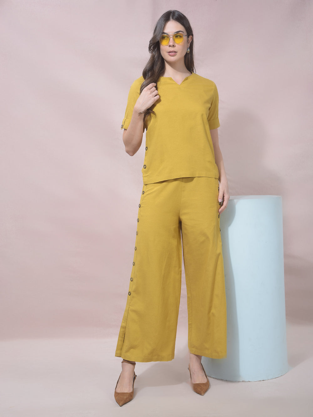 Mustard Wide Leg Casual Trousers