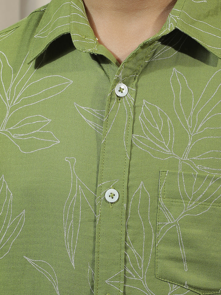 Fern Green 100% Cotton Botanical Print Shirt