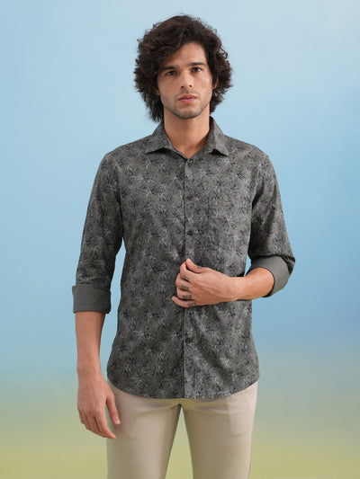 Grey Floral Print 100% Cotton Shirt