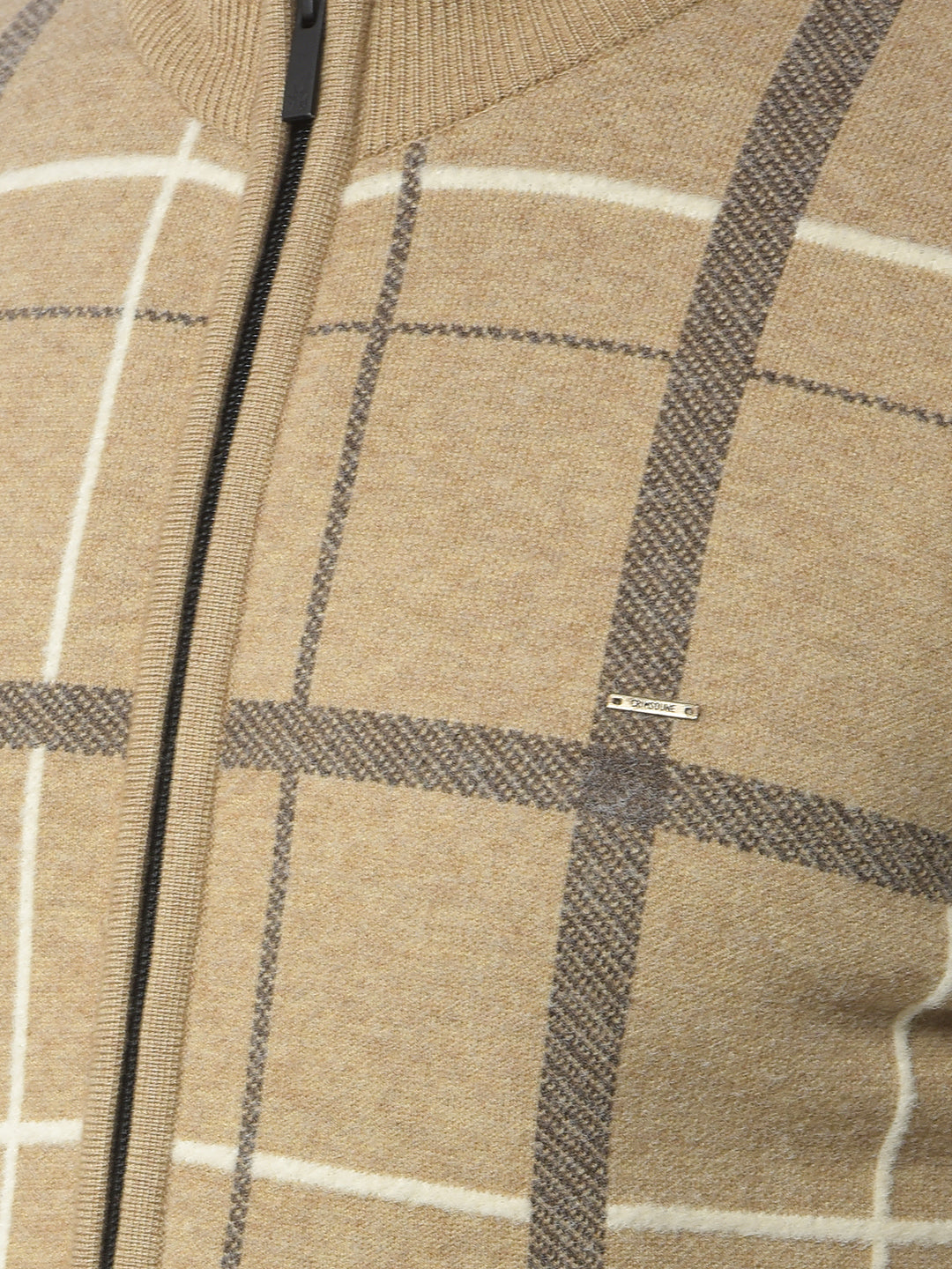 Easy Fit Beige Checked Sweater