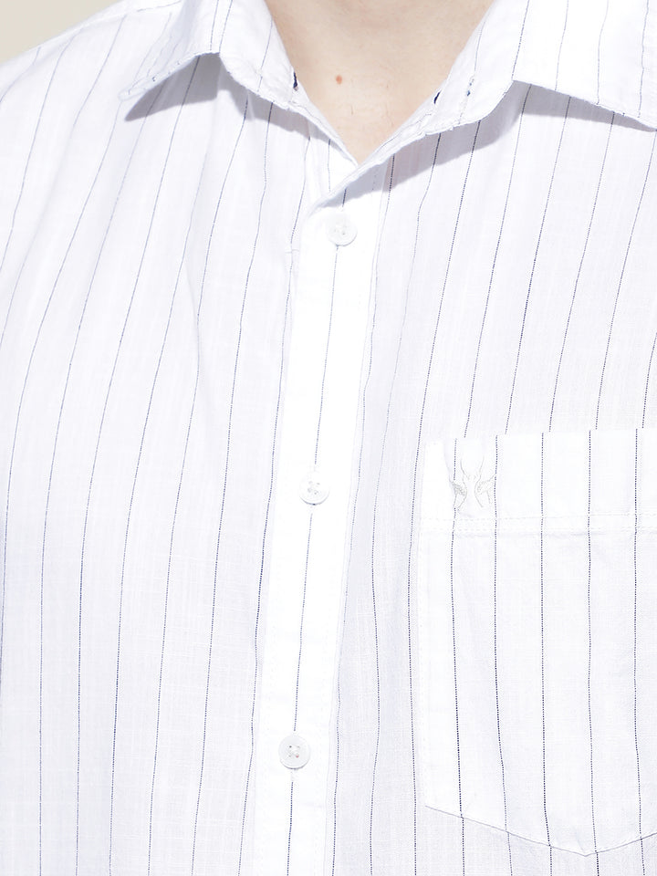 White Vertical Striped 100% Cotton Shirt