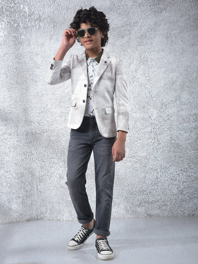 Cream Textured Single-Breasted Blazer