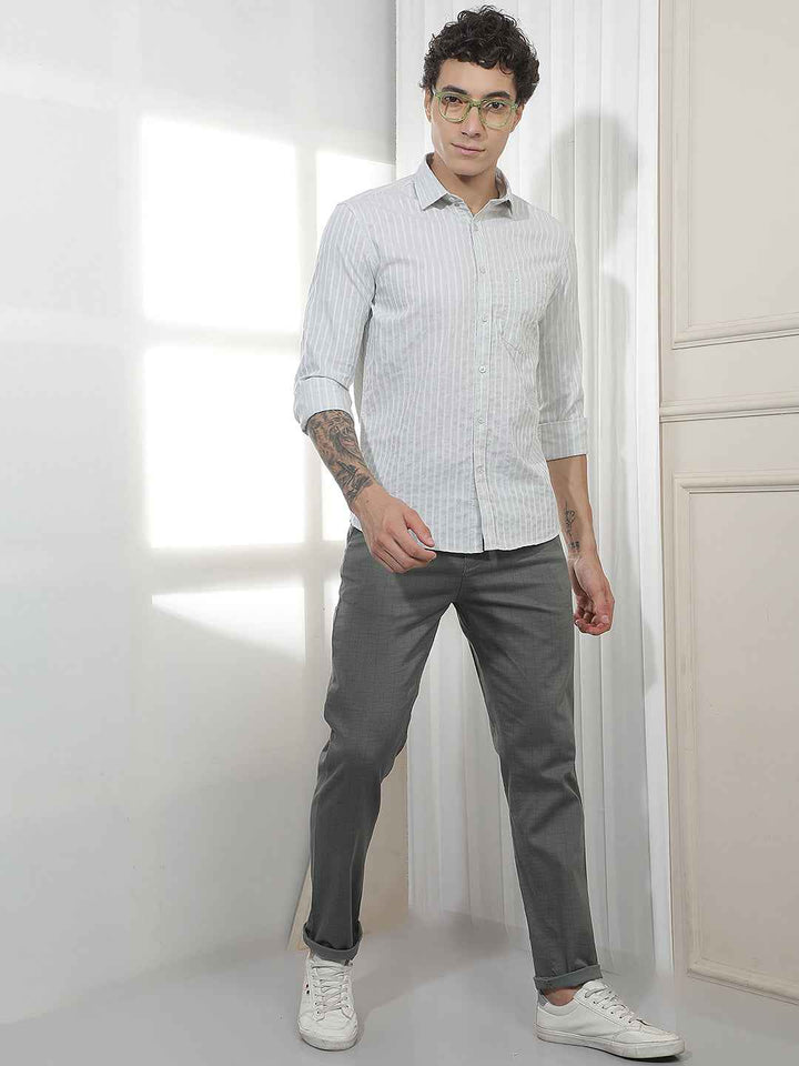 Modern Olive Checked Casual Trousers