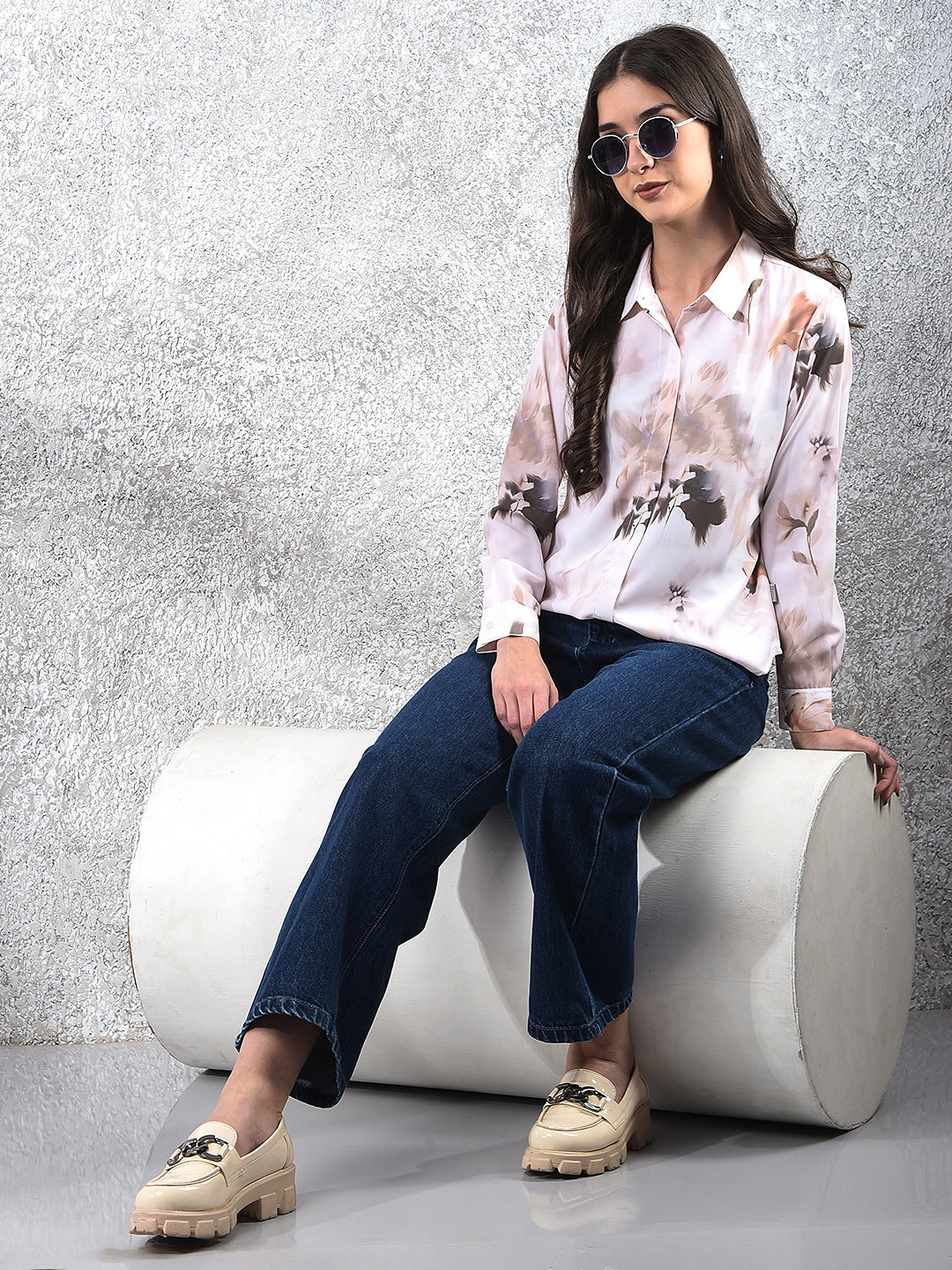 Peach Floral Print Shirt