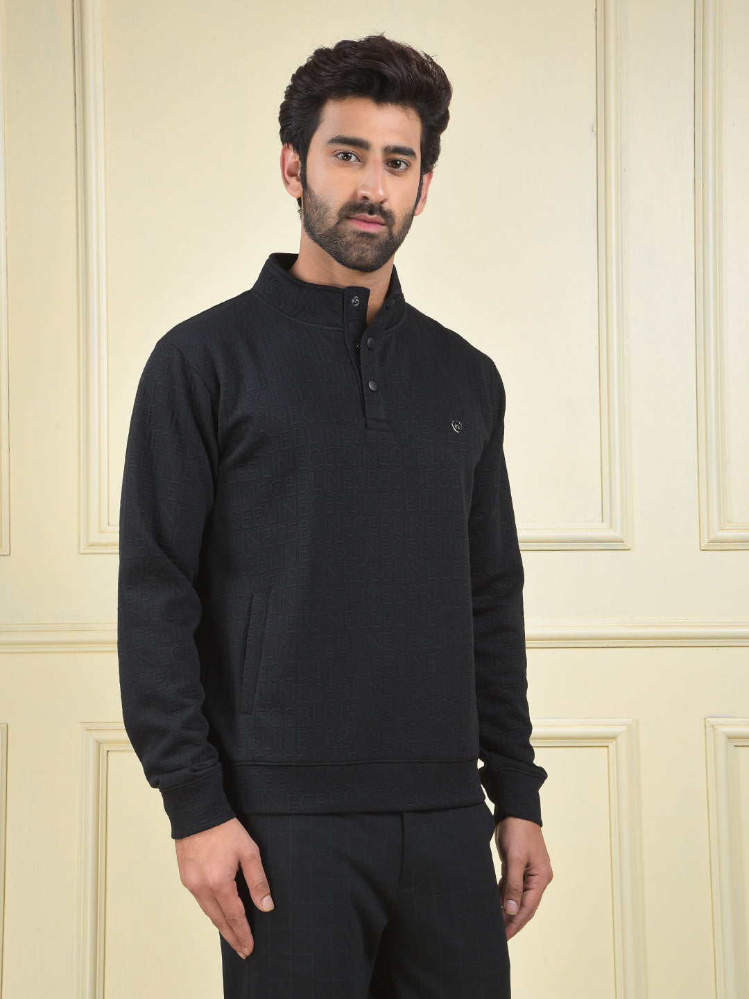Black Embossed Polo Sweatshirt