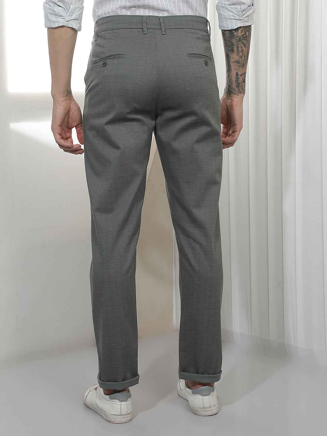 Modern Olive Checked Casual Trousers