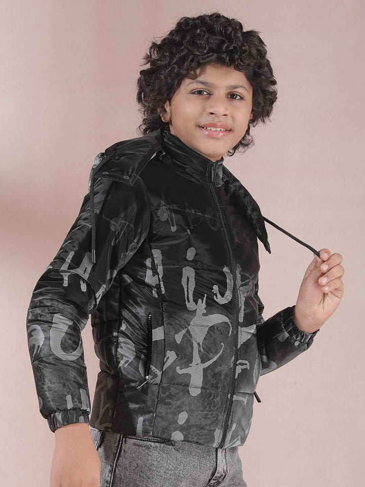 Black Printed Hooded Jacket