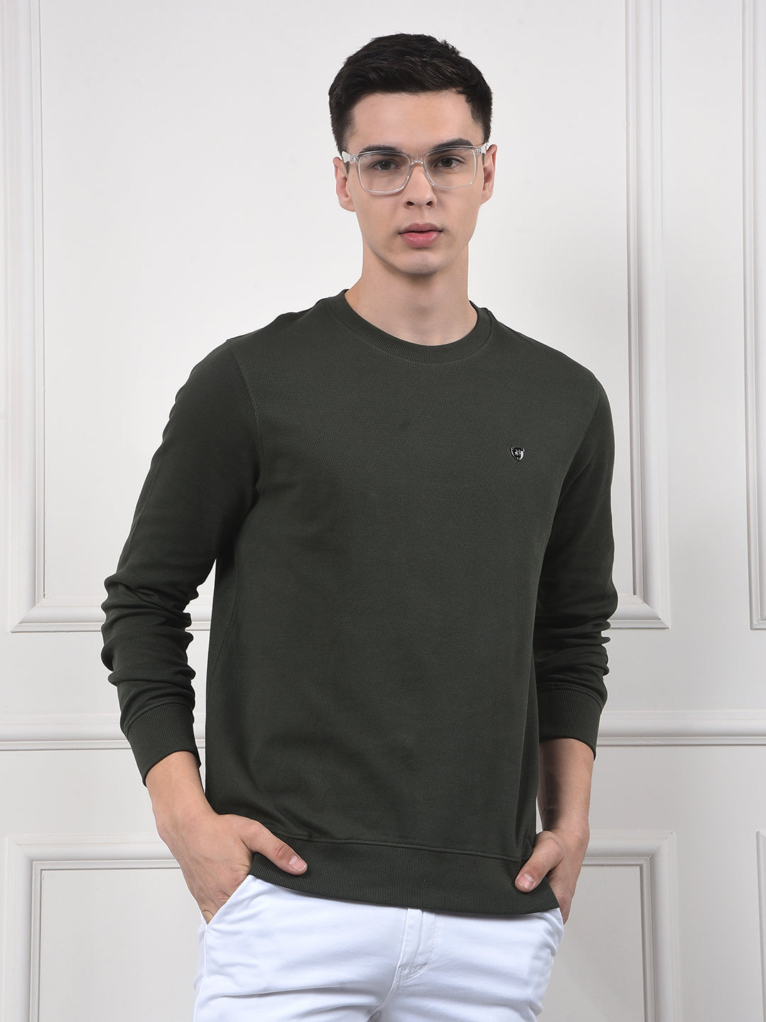 Green Jacquard 100% Cotton Sweatshirt