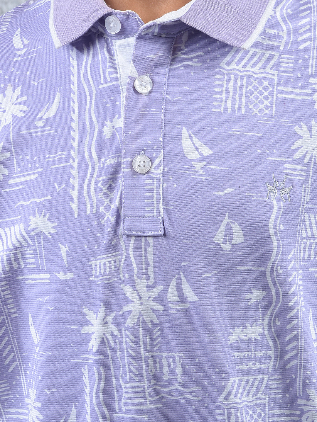 Purple Printed Polo Neck T-Shirt