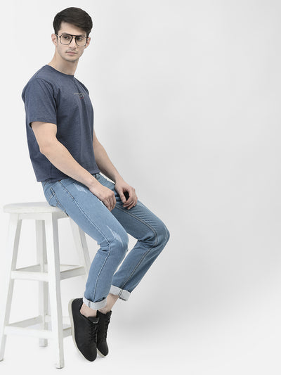 Blue Typographic Print T-Shirt