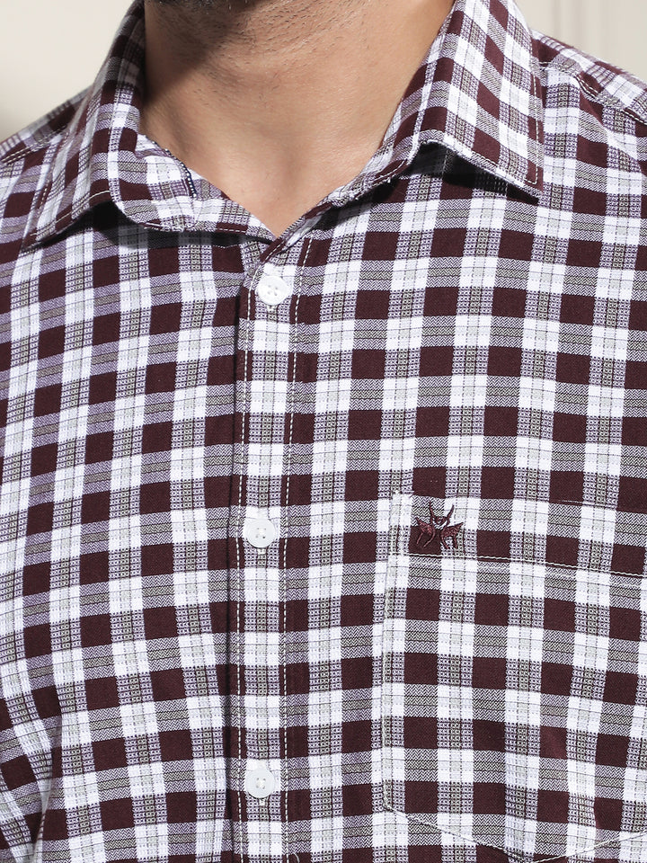 Wine Checked 100% Cotton Shirt