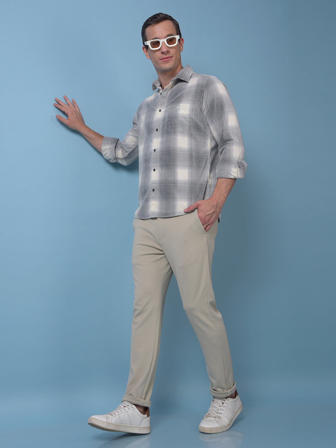 Grey Checked 100% Cotton Shirt