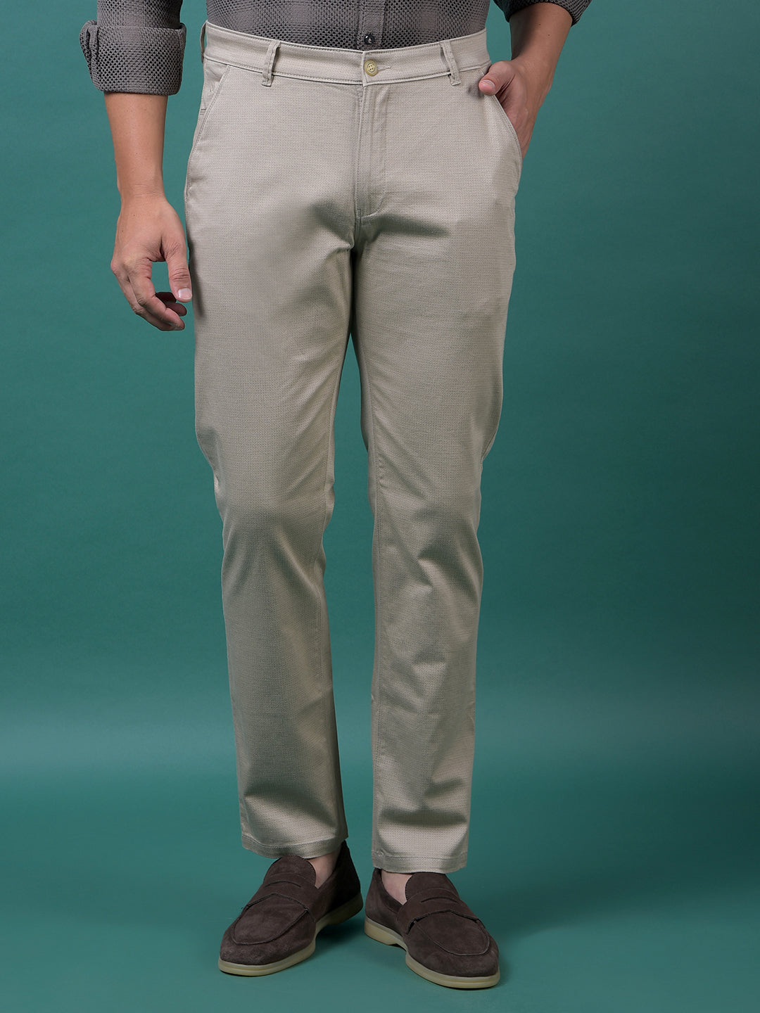 Beige Printed Trousers