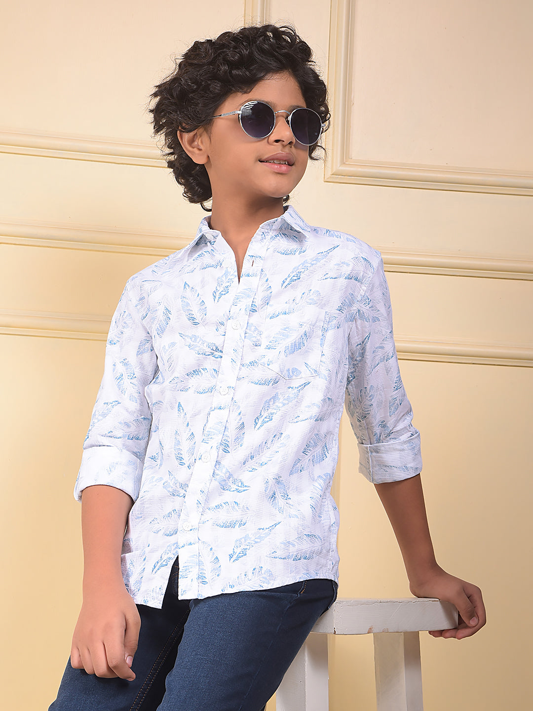 Blue Floral Print 100% Cotton Shirt