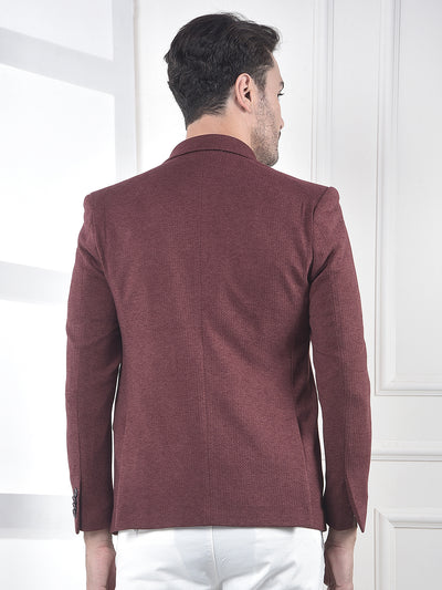 Maroon Textured Single-Breasted Blazer